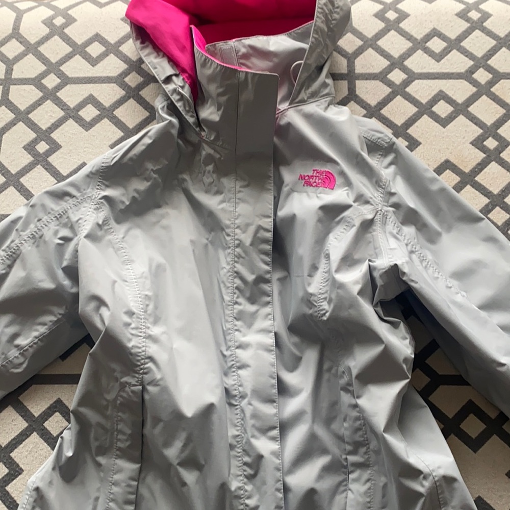 Gray and pink northface jacket